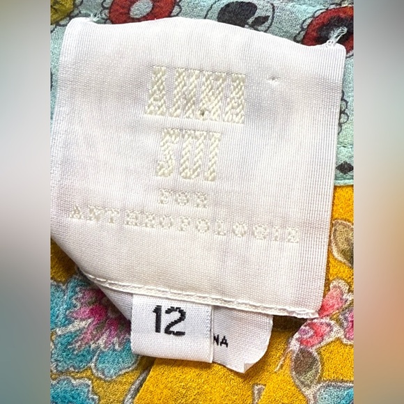 Anthropologie Anna Sui Yellow Floral Print Boho Silk Blouse, size Medium - Picture 7 of 8